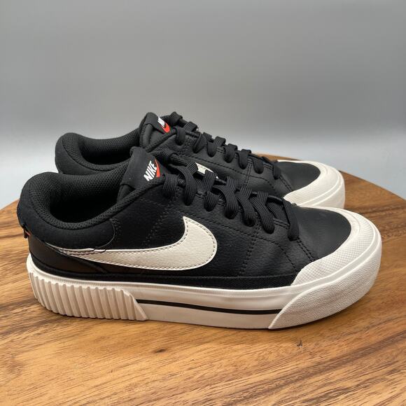 Nike Court Legacy Lift Shoes Womens Size 6.5 Black Leather Running Comfort Gym - Picture 1 of 8